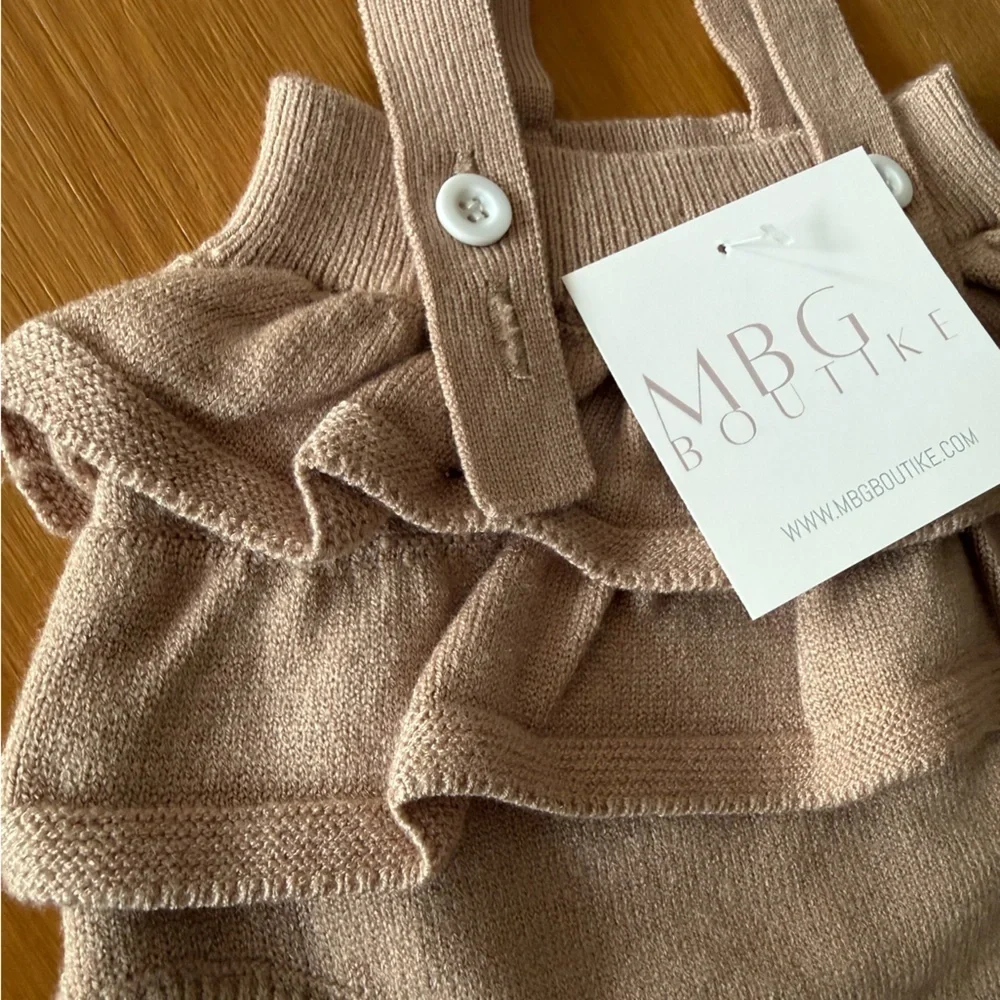 Adorable Tan Ruffle Suspender Baby Romper